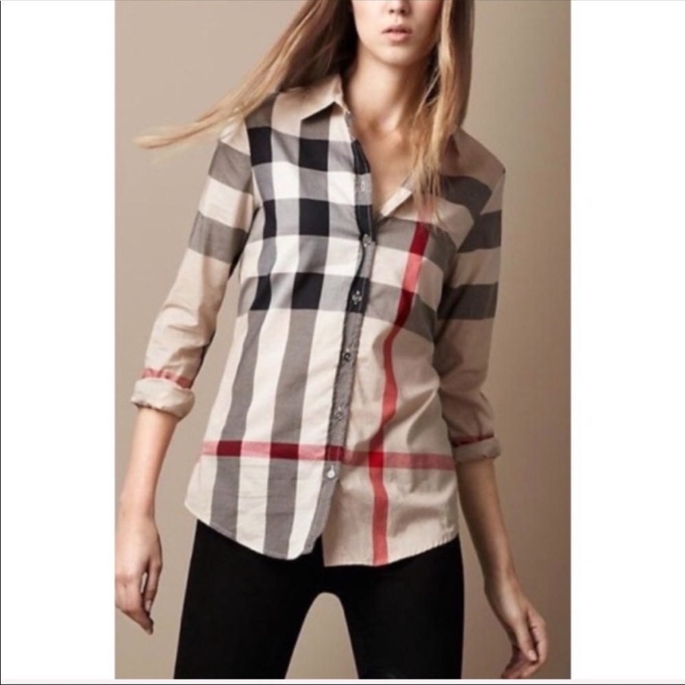 BURBERRY Classic Plaid Button Down Womens XXL 100% Cotton Excellent Condition